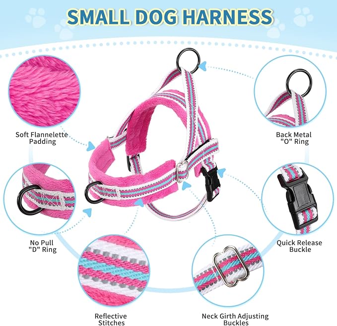 Lukovee Small Dog Harness and Leash Set, No Pull Soft Padded Vest | Both Neck & Chest Adjustable, Reflective, Puppy Harness with 4ft Lightweight Anti-Twist Dog Leash for Small Dogs (Fu,XXS) - Image 2