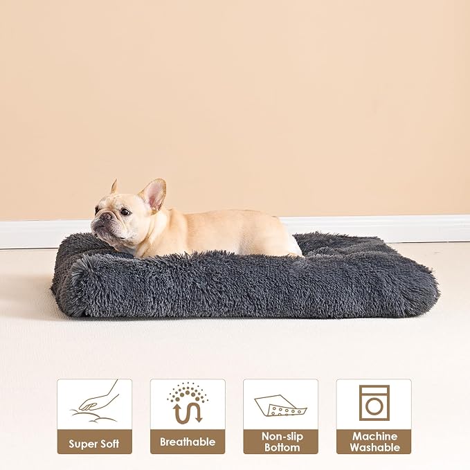EHEYCIGA Fluffy Dog Crate Bed for Medium Dogs, Plush Crate Pad, Dark Grey | Calming Anti Anxiety Medium Dog Bed, Washable Soft Warm Faux Fur Crate Mat with Non-Slip Bottom - Image 7