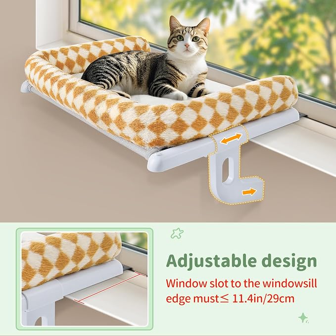 Sunhoo Cat Window Perch Hammock Sturdy Windowsill Bed Seat for Large Cats No Drilling No Suction Adjustable Kitty Shelf with Washable Cover Easy Assembly Holds up to 40 lbs 24.8 * 15 in (Brown, L) - Image 3