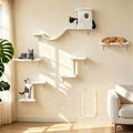 Meecal 6-in-1 Cat Wall Shelves, Wall Mounted Cat Furniture Set, Cat Shelves for Wall with Scratching Posts, Cat Bed & Bridge, Space Saving Cat Climbing Perch for Kittens, White by Meecal