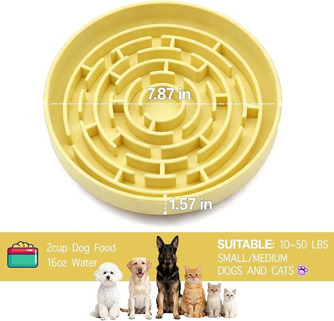 Silicone Slow Feeder Dog Bowls, with Non-Slip Suction Cups, Anti-Choking, Puppy Puzzle Bowl, Slows Down Eating Speed, Relieves Anxiety, Suitable for S&M Sized Dogs and Cats(Yellow - Image 3
