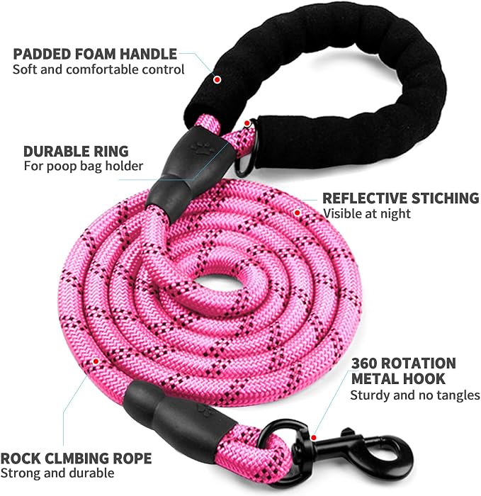 COOYOO Dog Leash 6 FT Heavy Duty - Comfortable Padded Handle - 1/2 inch Reflective Dog Leash for Medium Large Dogs with Poo Bag Dispenser - Image 4