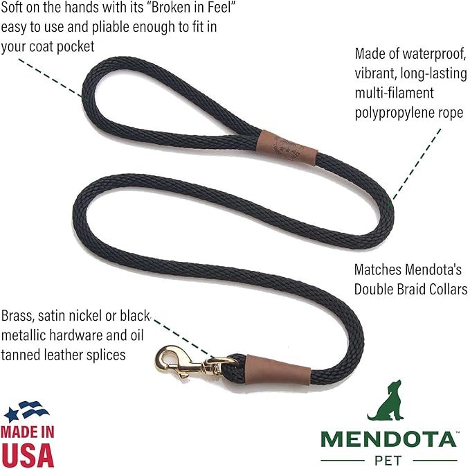 Mendota Pet Snap Leash - British-Style Braided Dog Lead, Made in The USA - Mocha, 1/2 in x 6 ft - for Large Breeds - Image 2