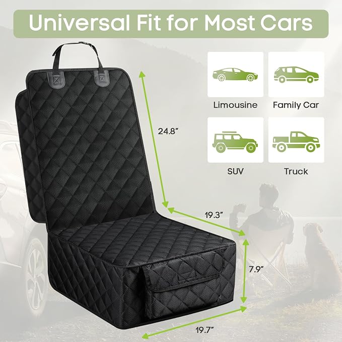 2 Pack Dog Car Seat Cover for Front Seat, Pet Car Seat Protector | Waterproof Scratchproof Non-Slip Captain Chair Cover, Full Protection with Side Flaps, Large Pocket, Fits Cars/Trucks/SUVs - Image 2