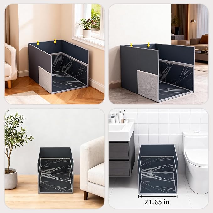 Aokeyee Waterproof Cat Litter Box Enclosure Splash Guard, 27.1"x21.6"x16.5" | Removable PVC Mat with 2 Hooks, Foldable Anti-Leakage Dust Control - Image 9