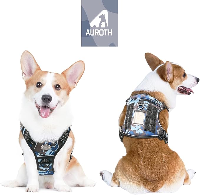 Auroth Tactical Dog Training Harness No Pulling Front Clip Leash Adhesion Reflective K9 Pet Working Vest Easy Control for Small Medium Large Dogs Blue Camo M | Heavy Duty with Handle, Breathable Padded, Reflective, Military K9, Easy Control for Working... - Image 2