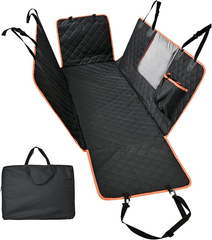 Amazon Basics Dog Car Seat Cover for Back Seat, Scratch-Resistant Nonslip Hammock with Side Flaps and Seatbelt Openings for Cars, SUVs, and Trucks, Black by AmazonBasics