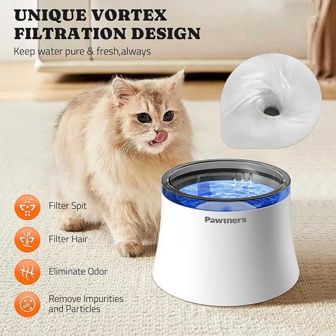 Pawtners 1 Gal/3.5L Dog Water Fountain, Automatic Dog Water Bowl Dispenser | Vortex Flow filter, Automatic Pet Water Fountain for Large Dogs Inside, Deep Drinking Area and Quiet Pump, 6.7" H - Image 3