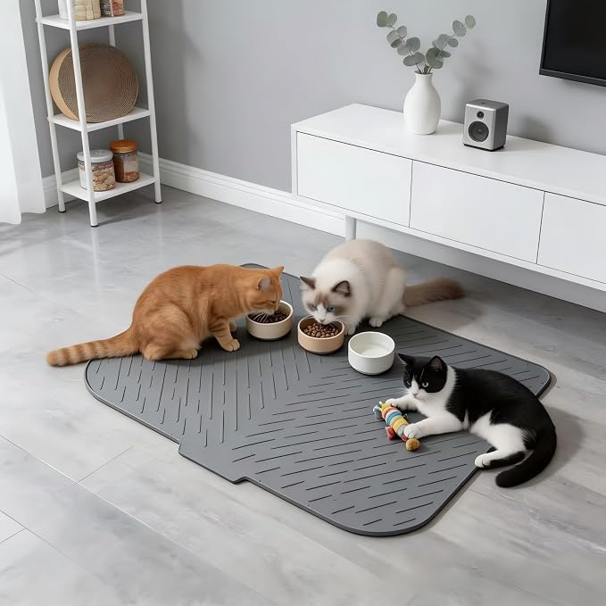 Silicone Cat Litter Mat 35" x 27" | Waterproof, Non-Slip Litter Trapping, Soft on Paws, Raised 0.7" Edge, Easy Clean with Drainage - Image 4