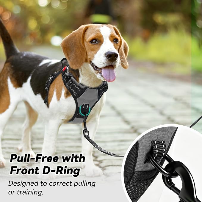 PoyPet No Pull Dog Harness Large with Front Clip & Neck Release Buckle | No Choke, Adjustable Vest, Reflective, Back Clip, Lockable, Soft Padded, Easy Control Handle for Walking Training, XL, Grey - Image 3