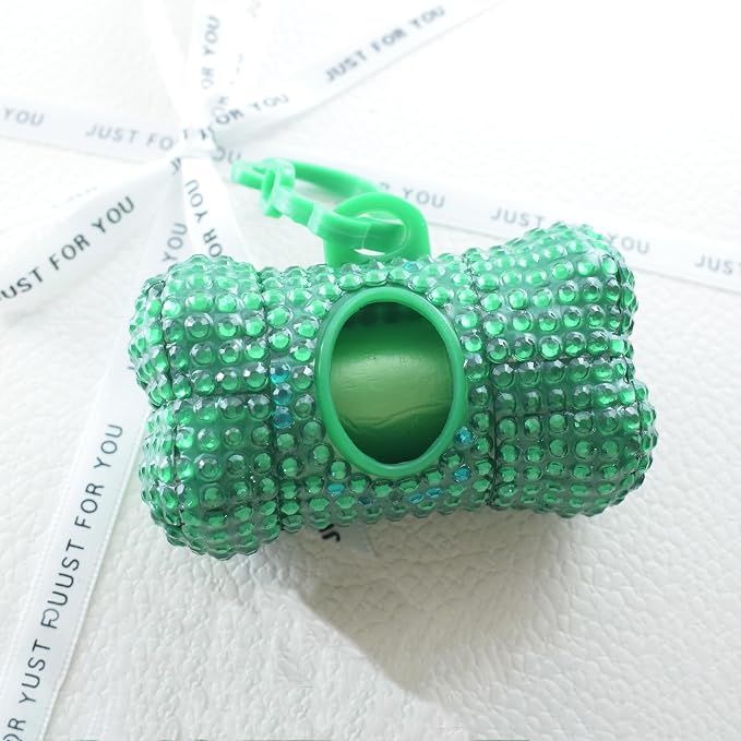 Bling Dog Poop Pickup Bag Dispenser Holder Pet Waste Disposal Bag Pet Trash Bags Holder Bone Shaped Green - Image 6