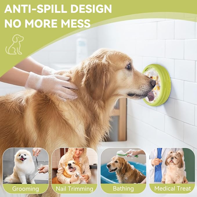 Dog Lick Bowl, Animire Freeze Lick Mat for Dogs, Non-Slip Slow Feeder Licking Bowl Enrichment Treat for Distraction Anxiety Relief, Food Grade Silicone, Dishwasher Safe(Green,XL) - Image 2