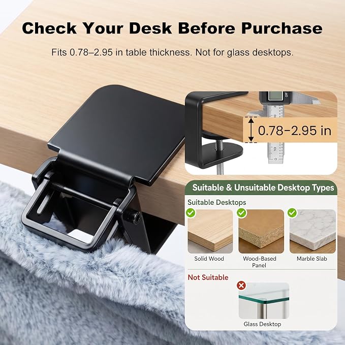 Cat Desk Bed, Clamp-On Desk Hammock, 40 lb, Fits 0.78-2.95 in | Gray faux rabbit fur bed for work or gaming desks not for glass desktops removable machine washable cover - Image 3