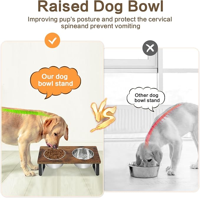 Elevated Dog Bowls for Small Medium Wood Dogs Raised Bowl Stand with 2 Stainless Steel Deep Dog Food and Water Bowls, Anti Vomit, Non-Slip Feeding Dishes(Tilted，3 inches in Height, 40oz - Image 4