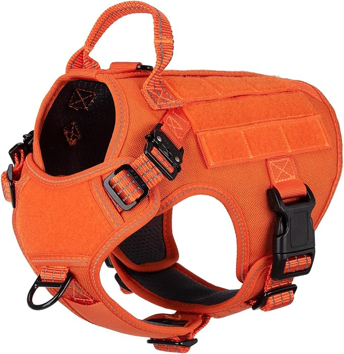 ICEFANG Tactical Dog Harness for Small Dogs,Reflective No Pull Dog Vest | with Control Handle,Adjustable,Front Hook,2 Leash Clips,Soft Padded,MOLLE Panel,Orange,Small by ICEFANGDIRECT
