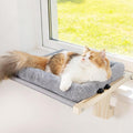 Cat Sill Window Perch - 100% Natural Pine Frame, Soft Plush Fleece, Tool-Free Adjustment, Supports 40 lbs (Medium-Grey) by Famifit