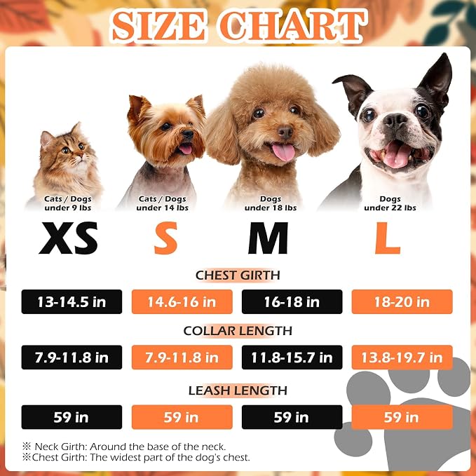 Thanksgiving Autumn Puppy Harness - Dog Collar and Leash - Soft Mesh Padded Adjustable Step in Small Dog Vest Harness No Pull, Reflective Escape Proof for Outdoor Walking, Orange S - Image 2