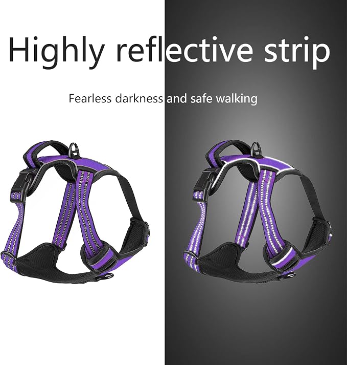 No Pull Dog Harness for Small Medium Large Dogs Adjustable Reflective Pet Vest with Front Clip Padded Harness for Dogs Easy Control Handle Best for Outdoor Training and Walking Purple M - Image 5