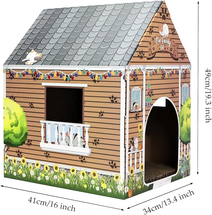 Cardboard Cat House with Scratch Pad Large Cats Scratching Playhouse Scratcher House for Indoor Cats Cardboard Cat Play Box - Image 2