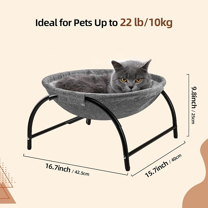 LIFLIX Raised Cat Hammock Bed, Pet Bed for for Indoor Cats, Standing Cat Cot with Washable Plush,17.1 x 17 x 9.5 inches - Image 2