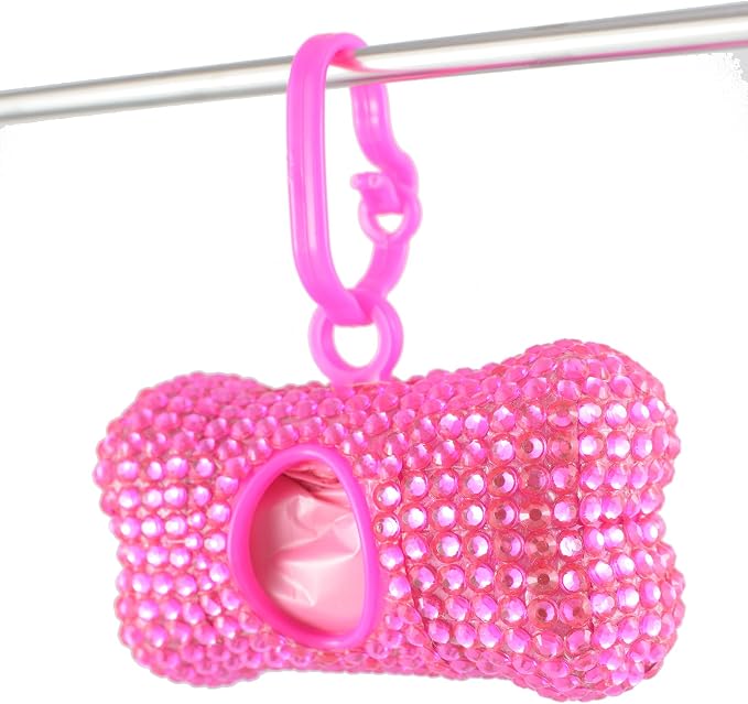 Bling Dog Poop Pickup Bag Dispenser Holder Pet Waste Disposal Bag Pet Trash Bags Holder Bone Shaped Hot Pink with small garbage bags - Image 7