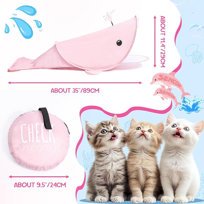 SENCONE Whale-Shaped Cat Tunnel Toy Portable Hideout Nap Tube for Kittens | Play, exploration and hide-and-seek. Foldable for storage and travel. Indoor and occasional travel. - Image 6