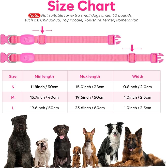 Light Up Dog Collars Rechargeable, Reflective LED Glow Dark Dog Collar for Small Medium Large Dogs, Adjustable Pet Dog Lights for Safe Night Walk-Pink, Large - Image 5