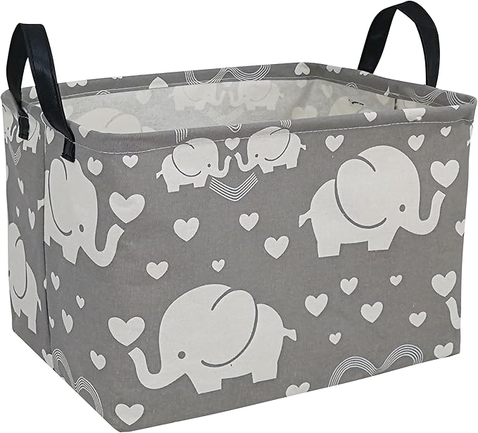 Storage Basket Home Shelf Basket Kids Organizer Box Clothes Laundry Hamper Nursery Bin Gift Laundry Basket with Handles for Home (love elephant) by Unknown