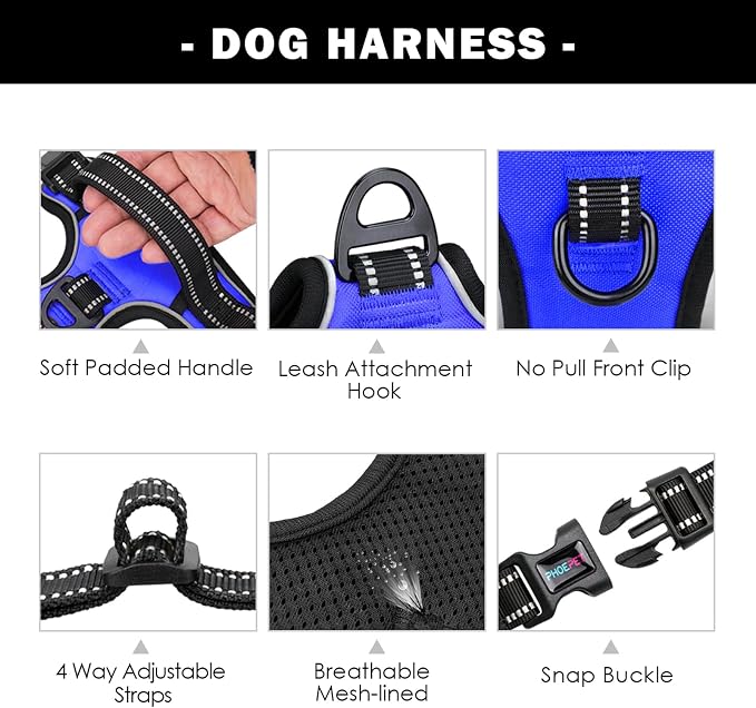 No Pull Dog Harness Medium Reflective Front Clip Vest with Handle | Adjustable 2 Metal Rings 3 Buckles,[Easy to Put on & Take Off](L, Royal Blue) - Image 4