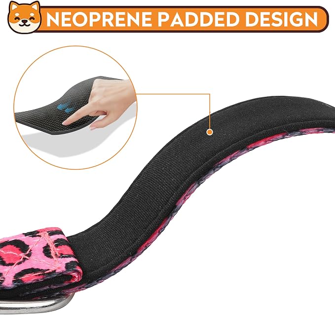 Reflective Dog Collar, Adjustable Soft Neoprene Padded,Leopard Pink,S | Breathable Nylon for Small Dogs,Tear-Resistant Webbing,Chafe‑Free on Walks and Hikes,Metal D-Ring,Night Safety - Image 4