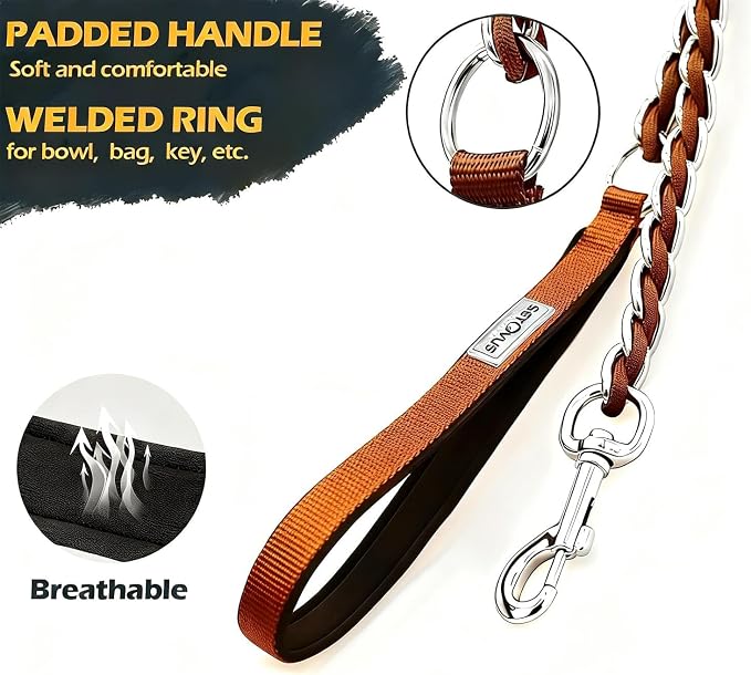 S-ETOVUS-Chain Dog Leash, Bite-Proof Metal Leash, with Padded Handle | Three Sizes 7.25FT/5.2FT/4FT, Woven From Nylon Rope And Chain, Durable And Bite-Resistant, Comfortable With Padded Handles. - Image 3