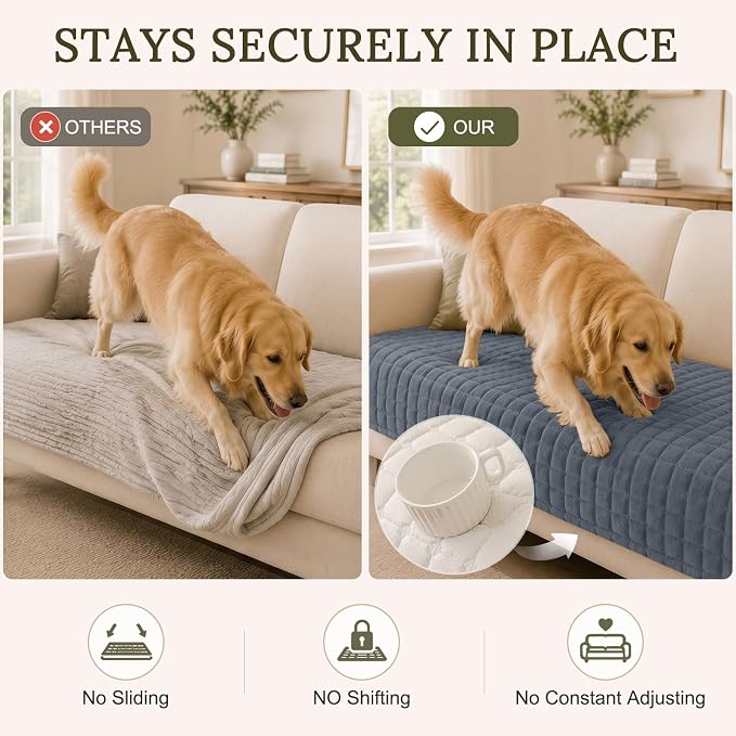 Smiry Velvet Couch Cover for Dogs, Non Slip Soft Sofa Protector for Pets | Washable Sofa Cover for Cats, Cozy Furniture Protector Against Pet Hair, Scratches, Fits Sectional Sofa(Grey, 36"x94.5") - Image 3