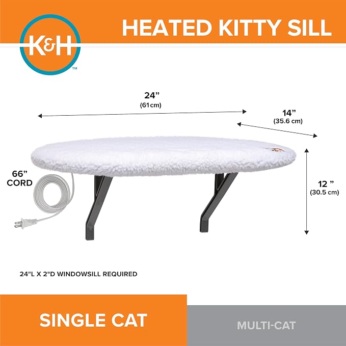 K&H Cat Window Perch, Heated Kitty Sill, Safety Listed, 24x14in, Fleece | Orthopedic Cat Window Hammock Bed Holds 40LBS, Washable Cover, Heated Kitty Windowsill Bed Seat for Indoors, Cream Fleece - Image 2