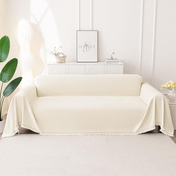 Smiry Couch Cover for Dogs, Chenille Sofa Covers for 3 Cushion Couch | Washable Soft Sofa Slipcover for Pets, Thick Sectional Furniture Protector with Tassels (Beige, 71x91 Inch) - Image 10