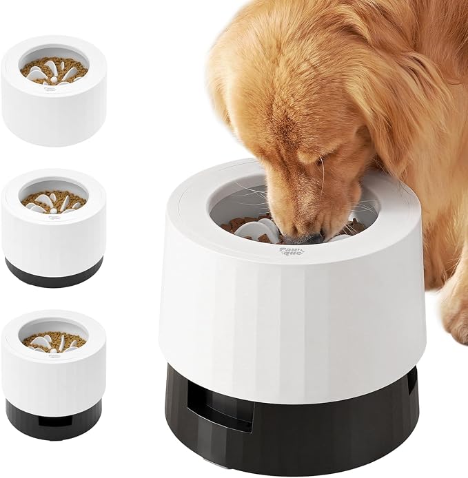 Pawque Elevated 60oz Slow Feeder Dog Bowls Large Breed Raised Food Bowl | Bowls for Medium Large Sized Dogs, Stable Sturdy Base and Snap on Adjustable Height Stand, Anti-Slip Mess Proof Dog Bowls by Pawque
