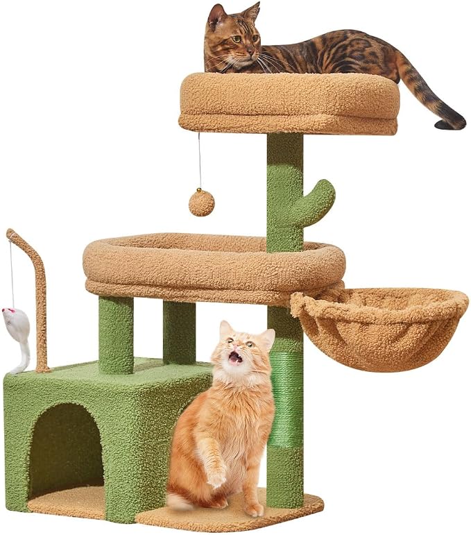 Taoqimiao 32.2in Cat Tree with Toy, Small Cat Tower for Indoor Cats, MS043T | Easy assembly, Sturdy, Multi Level, Easy Clean, Cozy Condo, Perches, Baskets, Suitable for Kittens and Adult Cats - Image 4