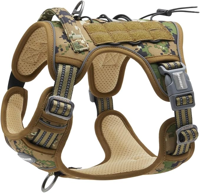 AUROTH Tactical Dog Harness for Extra Large Dogs, Heavy Duty No Pull Vest | Easy Control with Handle, Reflective, Military K9, No Choke, 2 Clips, for Walking Hunting Hiking Training, Woodland Camo, XXL - Image 7