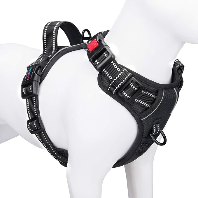No Pull Dog Harnesses for Small Dogs Reflective Adjustable | Front Clip Vest with Handle 2 Metal Rings 3 Buckles [Easy to Put on & Take Off](XS, Black) by PHOEPET