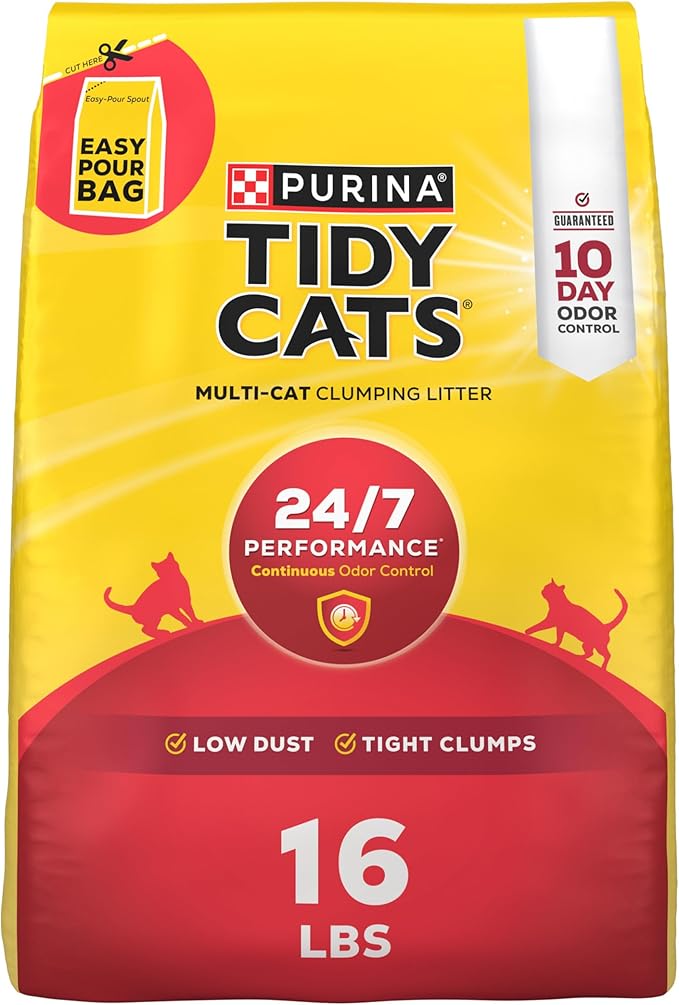 Purina Tidy Cats 24/7 Performance Clumping Cat Litter, 16 lb Bag | Clean Linen scent with 24/7 slow-release deodorizer in a smaller, easy-pour size by PurinaTidyCatsLitter