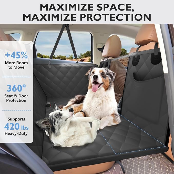 Hard Bottom Dog Car Seat Cover for Back Seat, with Egg Crate Foam | Backseat Extender, Dog Hammock for Cars, SUVs, Sedan, Holds 420lbs, Sturdy Oxford, Large Space, Soft Pet Car Bed, Waterproof - Image 2
