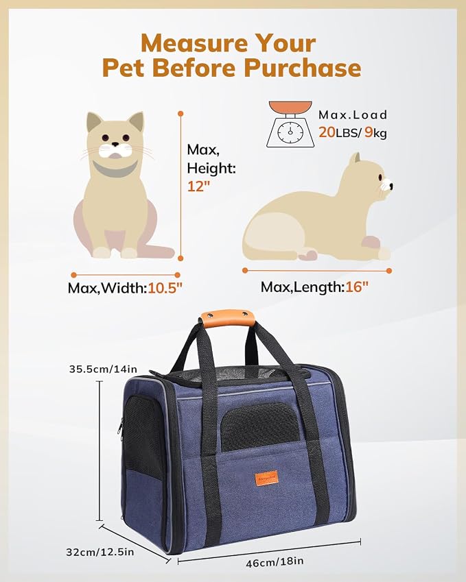 Morpilot Cat Carrier Soft for Large Medium Cats and Puppy up to 20lbs | with Dual-Sided Cushion, Secure Buckle and Foldable Bowl, Dog Carriers for Small Dogs - Pet Carrier (Dark Blue) - Image 5