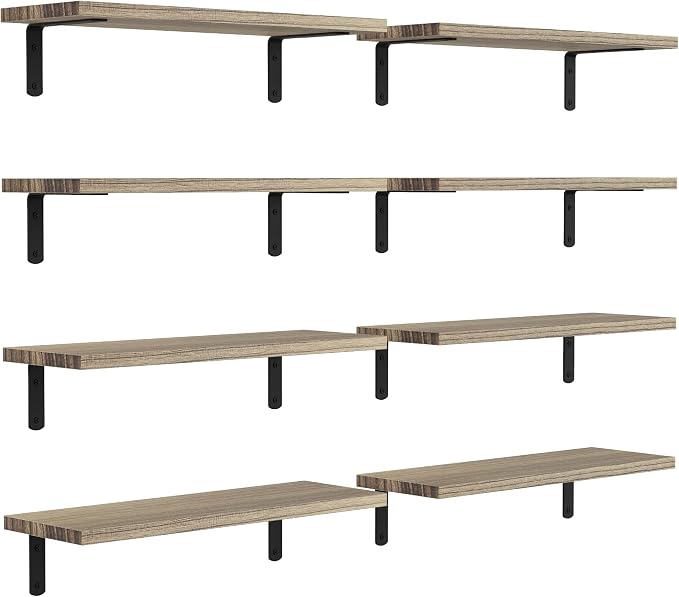 DOLLFIO Floating Wall Shelves, Decor & Storage, Rustic Brown, 16.5'', 8Pcs | Wall Mounted Wood Hanging Shelves for Bedroom, Bathroom, Laundry Room, Living Room, Kitchen, Office, Study Room Display by DOLLFIO