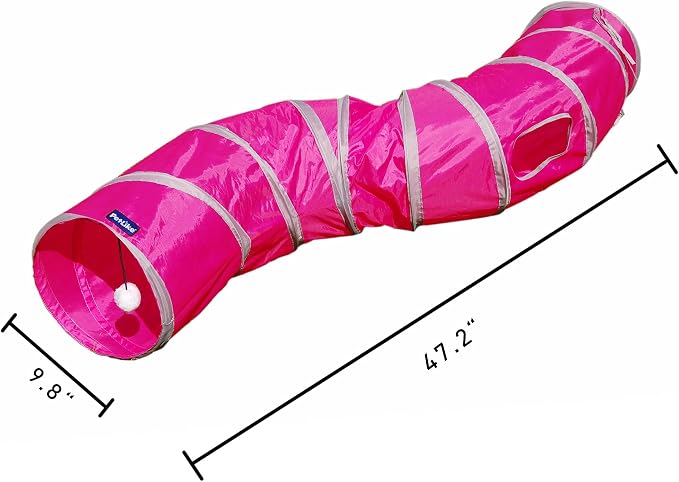 PetLike S Way Cat Tunnel Collapsible Pop-up Pet Tube Hideaway Play Toy with Ball (S-Way, Rose Red) - Image 8