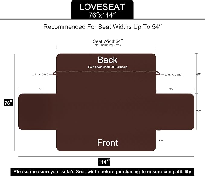 U-NICE HOME Loveseat Sofa Cover for 2 Cushion Couch, Brown/Beige | 54''Oversized Loveseat Cover Washable, Pet Friendly, Elastic Straps, Water Repellent, Furniture Protector for 2 Cushion - Image 6