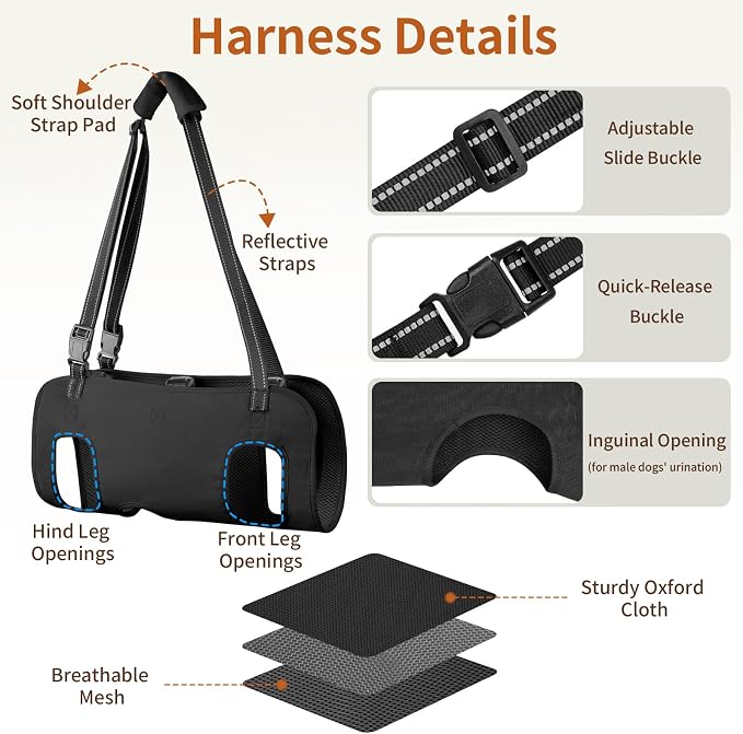 Full Body Dog Lift Harness, Support Senior & Disabled Dogs Walking | Help Up & Down Stairs Grooming, Dog Sling Backpack, Front Hind Leg Joint Injuries, Reflective, Soft Padded Handle | Black, S - Image 8