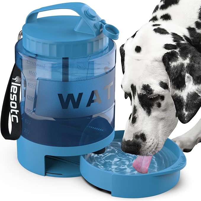 Dog Water Bowl Dispenser 77oz, Large Pet Dog Water Bottle Portable with Pull-Out Travel Water Bowl for Dogs, Portable Water Bowl for Dogs on The Go, Camping Essentials Hiking Traveling Accessories by lesotcbrand