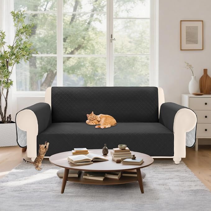 Velvet 100% Waterproof Loveseat Covers Washable Love Seat Couch Covers for 2 Cushion Couch Sofa Pet Friendly Sofa Slipcovers for Dogs Furniture Protector with Pockets (Medium, Black) - Image 7