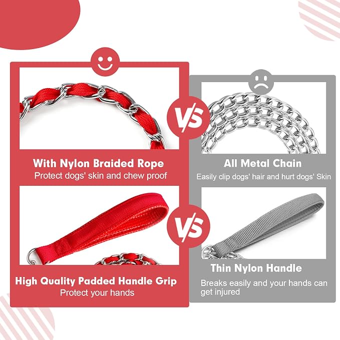 Metal Chain Dog Leash Chew Proof for Dogs, Red, 3.5mm, 4FT | Close Control for Training and Busy Areas, Chew Resistant Chain, Padded Handle, Swivel Clip - Image 6
