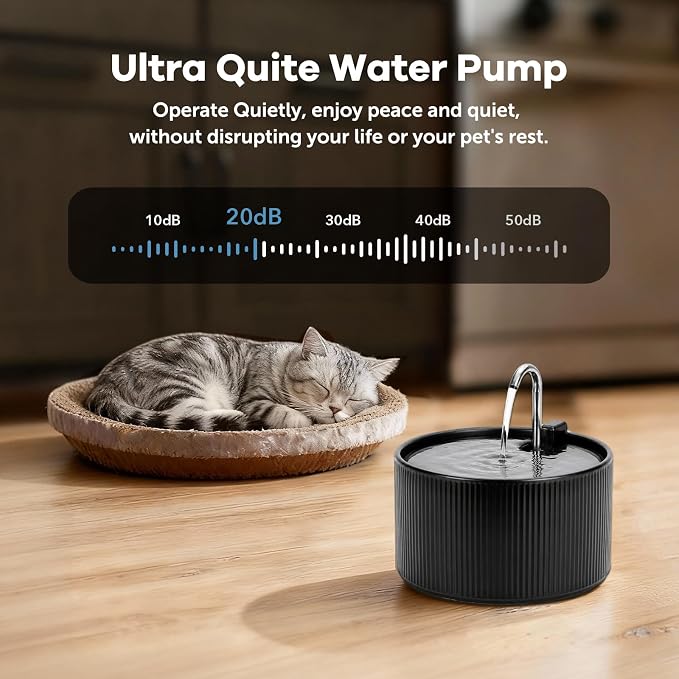 2.2L Ceramic Pet Fountain –Porcelain Pet Water Fountain & Little Dog Drinking Bowl– Automatic Cat Water Dispenser （Black） - Image 3