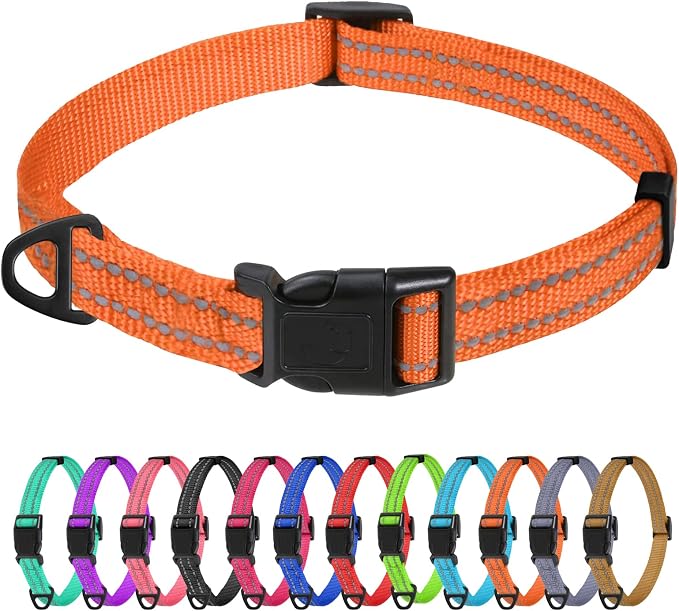 TagME Small Dog Collar, Reflective Puppy Collar, Orange, 5/8" Width | Lightweight, Nylon Collar for Puppies and Small Dogs, Adjustable Length, 12 Color Choices, Reflective for Evening Walks by TagME